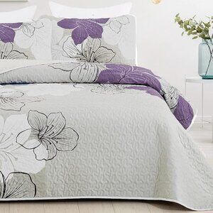 New Purple Bohemian Floral Quilt Set • 3 PC • KING Size